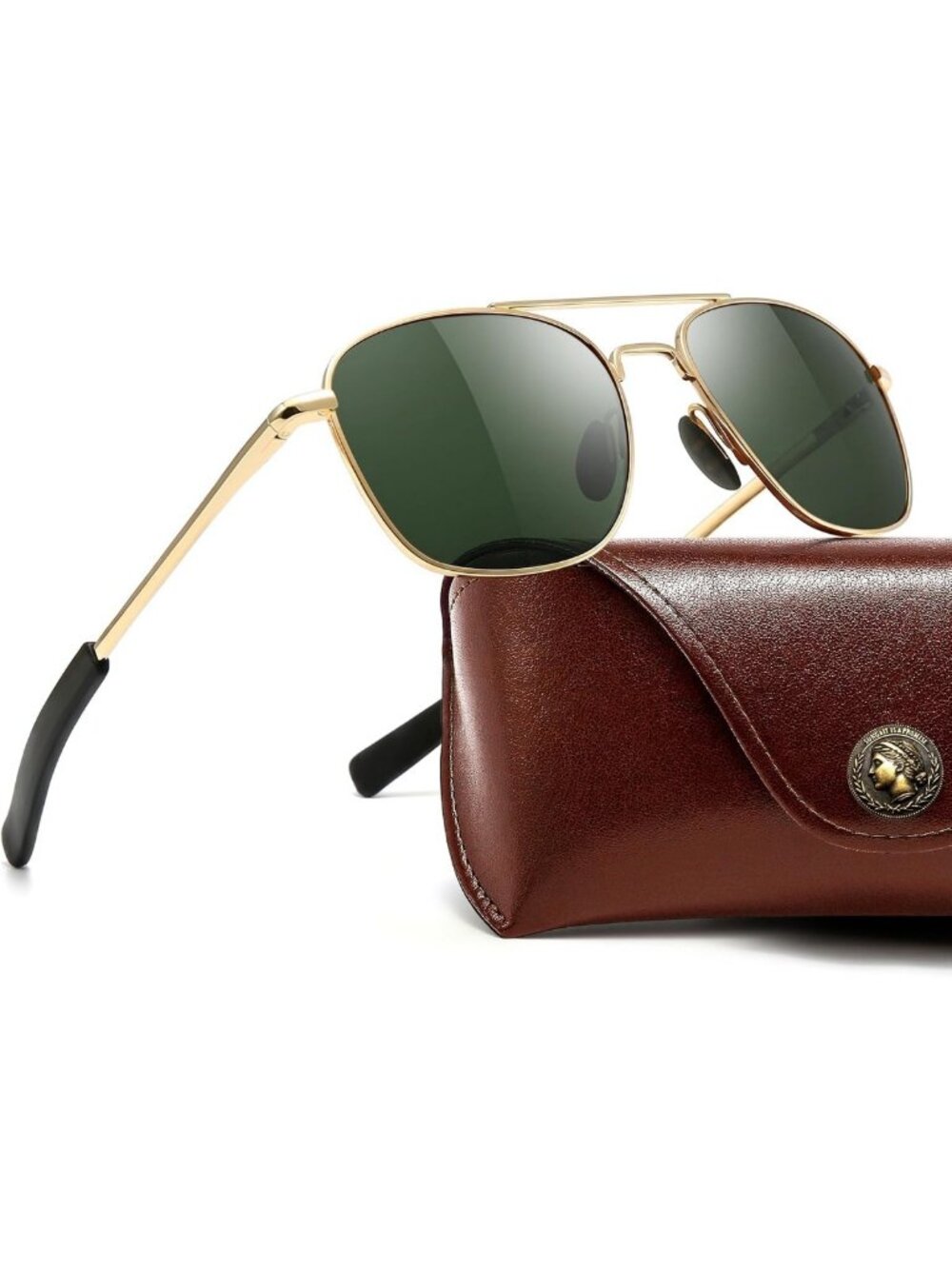 Stylish Military Aviator Sunglasses with HD Glass Lenses & Spring Hinges